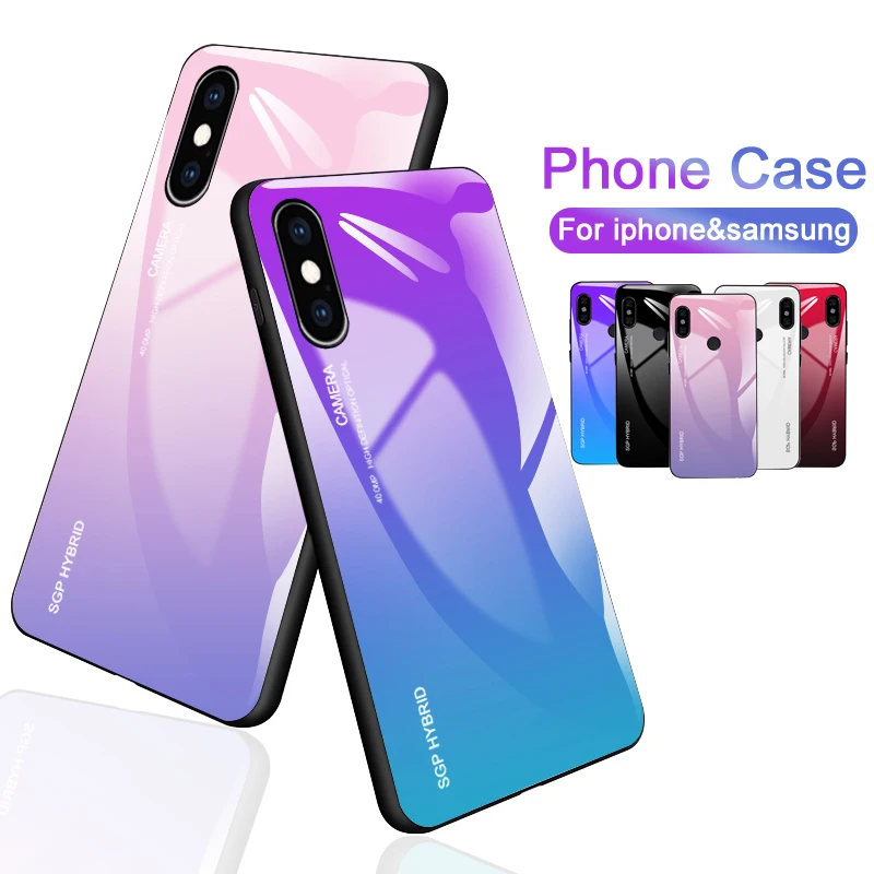 Gradient Phone Case For iphone X XS Max XR 7 8 6 Plus 5s 6s Tempered Glass shell For Samsung s8 s9 + Plus Cover Colorful Coque
Gradient Phone Case For iphone X XS Max XR 7 8 6 Plus 5s 6s Tempered Glass shell For Samsung s8 s9 + Plus Cover Colorful Coque
