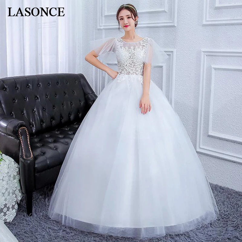 LASONCE Illusion O Neck Ball Gown Lace Appliques Wedding Dresses Elegant Short Sleeve Backless Tulle Bridal Dress
LASONCE Illusion O Neck Ball Gown Lace Appliques Wedding Dresses Elegant Short Sleeve Backless Tulle Bridal Dress