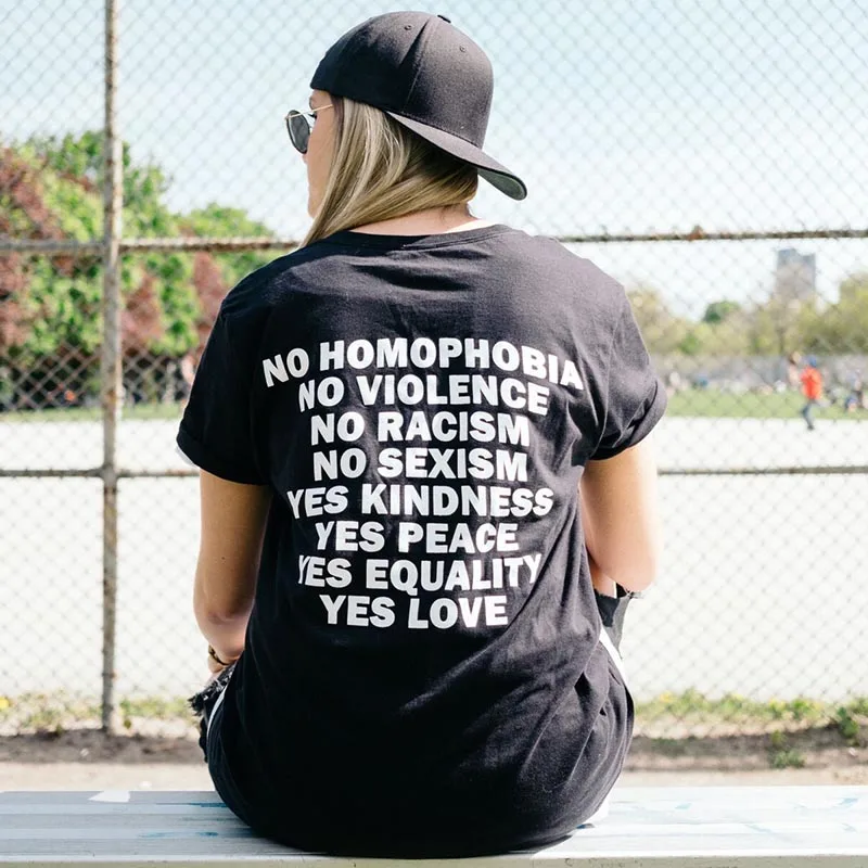 No Place for Homophobia No Sexism Racism T-Shirt Women Print on The Back Cotton Leisure Women Equirt Feminist Equality T Shirts
No Place for Homophobia No Sexism Racism T-Shirt Women Print on The Back Cotton Leisure Women Equirt Feminist Equality T Shirts
