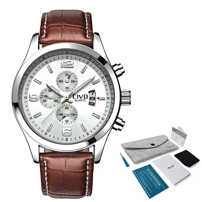 CIVO Luxury Top Brand Mens Watch Waterproof Quartz Watches Men Calendar Genuine Leather Business Wristwatch For Man Clock
CIVO Luxury Top Brand Mens Watch Waterproof Quartz Watches Men Calendar Genuine Leather Business Wristwatch For Man Clock