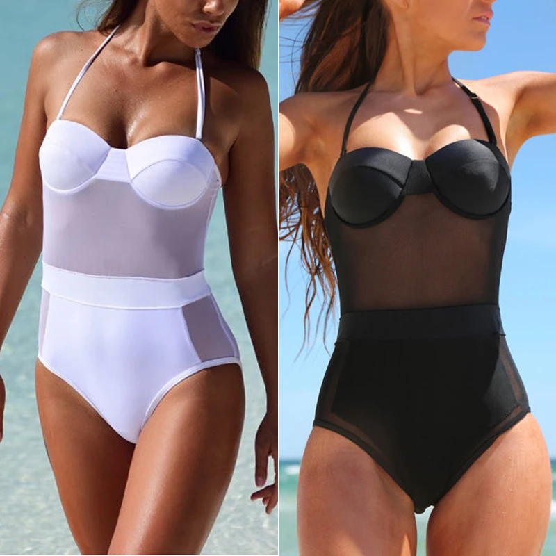 Women One Piece Swimsuit Swimwear Push Up Sheer Mesh Patchwork Strapless Backless Bikini Beachwear White Black Halter
Women One Piece Swimsuit Swimwear Push Up Sheer Mesh Patchwork Strapless Backless Bikini Beachwear White Black Halter