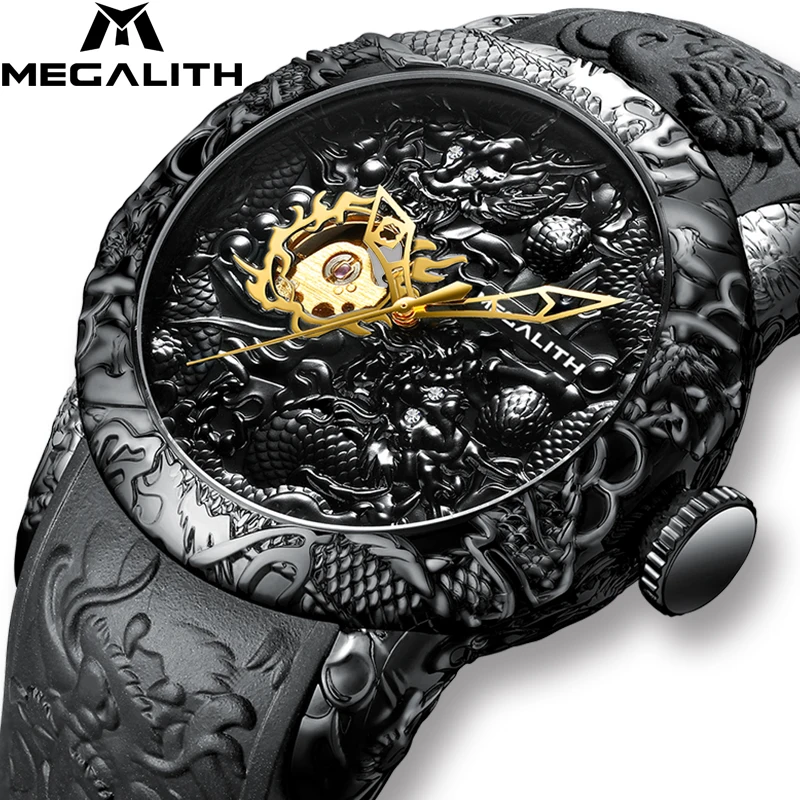 MEGALITH Luxury Gold Dragon Sculpture Watch Men Waterproof Silicone Strap Wristwatch Automatic Mechanical Watches Relojes Hombre
MEGALITH Luxury Gold Dragon Sculpture Watch Men Waterproof Silicone Strap Wristwatch Automatic Mechanical Watches Relojes Hombre