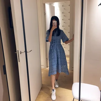 Womens Dresses Midi dress in daisy guipure Slim Short Sleeve Openwork Lace Embroidered Dress
Womens Dresses Midi dress in daisy guipure Slim Short Sleeve Openwork Lace Embroidered Dress