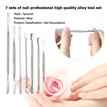 

7pcs Nail Art Cuticle Pusher Stainless Steel Dead Skin Remover Manicure Pedicure Care Tools Finger Push Double Heads