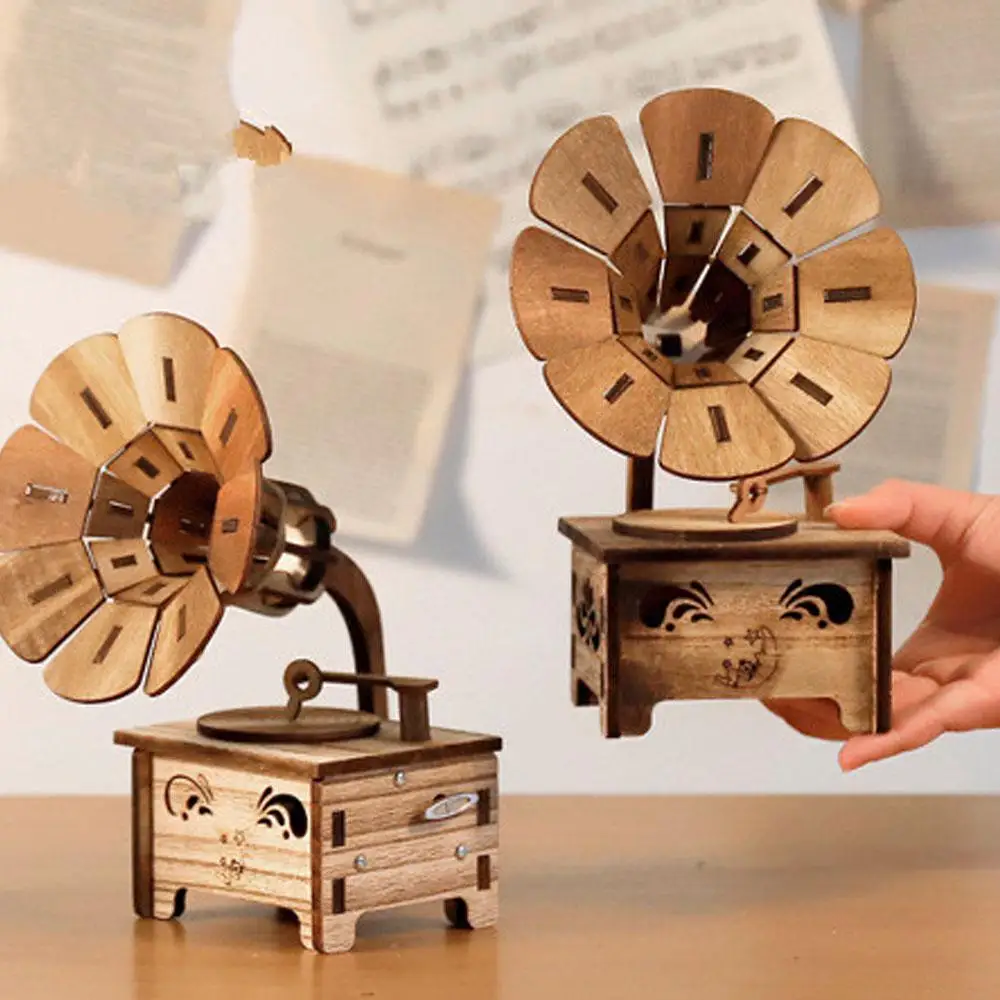 Creative Gramophone Musical Boxes DIY Wooden Music Box Wood Retro Crafts for Birthday Gift Vintage Home Decoration Accessories
Creative Gramophone Musical Boxes DIY Wooden Music Box Wood Retro Crafts for Birthday Gift Vintage Home Decoration Accessories