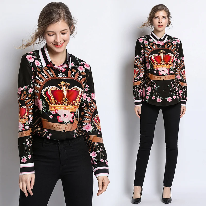 2019 spring Designer Runway Women Blouses Long Sleeve Vintage Chiffon Flower Crown Print Shirt Fashion Tops
2019 spring Designer Runway Women Blouses Long Sleeve Vintage Chiffon Flower Crown Print Shirt Fashion Tops