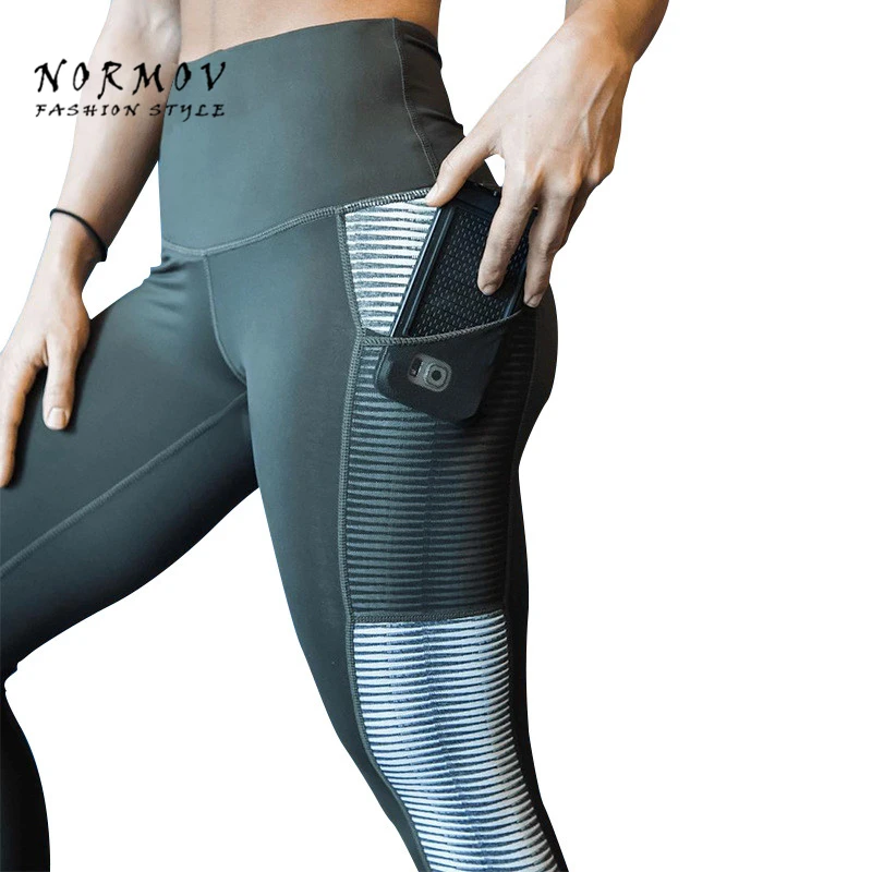 Фото NORMOV Pocket High Waist Leggings Women Fitness Workout Activewear Printing Trouser Fashion Patchwork Push Up Casual | Женская одежда
