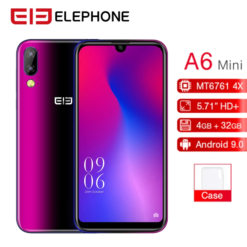 

Elephone A6 Mini Mobile Phone Android 9.0 5.7" Waterdrop 4GB RAM 32GB/64GB ROM MT6761 Quad Core 16MP Face ID 4G LTE Smartphone