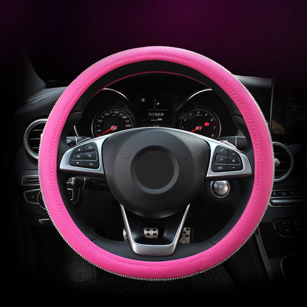 38cm/15" Car Steering Wheel leather Cover Pink Bling Rhinestone Diamond Car Steering Wheel Cover for Women Lady
38cm/15" Car Steering Wheel leather Cover Pink Bling Rhinestone Diamond Car Steering Wheel Cover for Women Lady