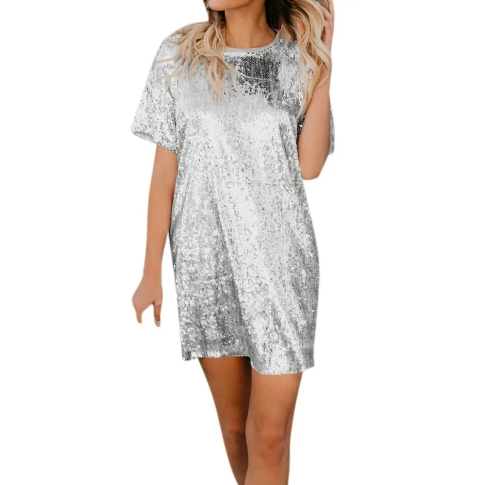 O Neck Silver Sequined Sexy Dress Women Loose Short Party Club Strap Mini Dresses Vestidos
O Neck Silver Sequined Sexy Dress Women Loose Short Party Club Strap Mini Dresses Vestidos