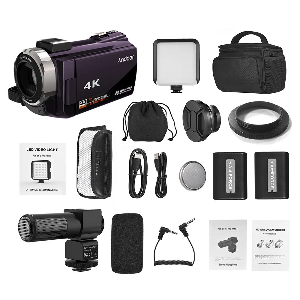 Andoer 4K видеокамера 1080P 48MP WiFi цифровая ИК Ночное Видение 16X цифровой зум с 0.39X
