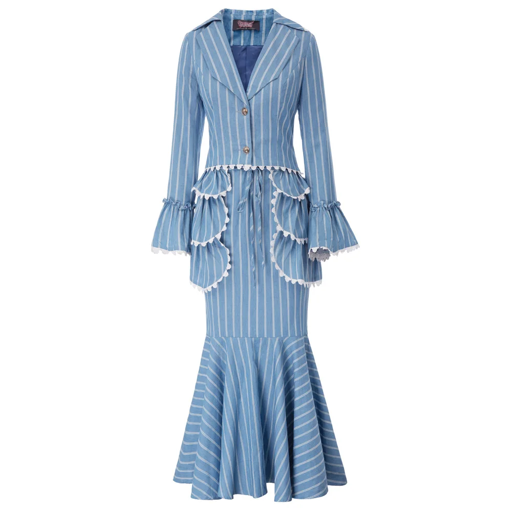 formal evening party skirts + tops Women Retro Vintage elegant Edwardian 3pcs Set Suit Stripe Pattern ruffle Coat+Skirt+Apron
formal evening party skirts + tops Women Retro Vintage elegant Edwardian 3pcs Set Suit Stripe Pattern ruffle Coat+Skirt+Apron