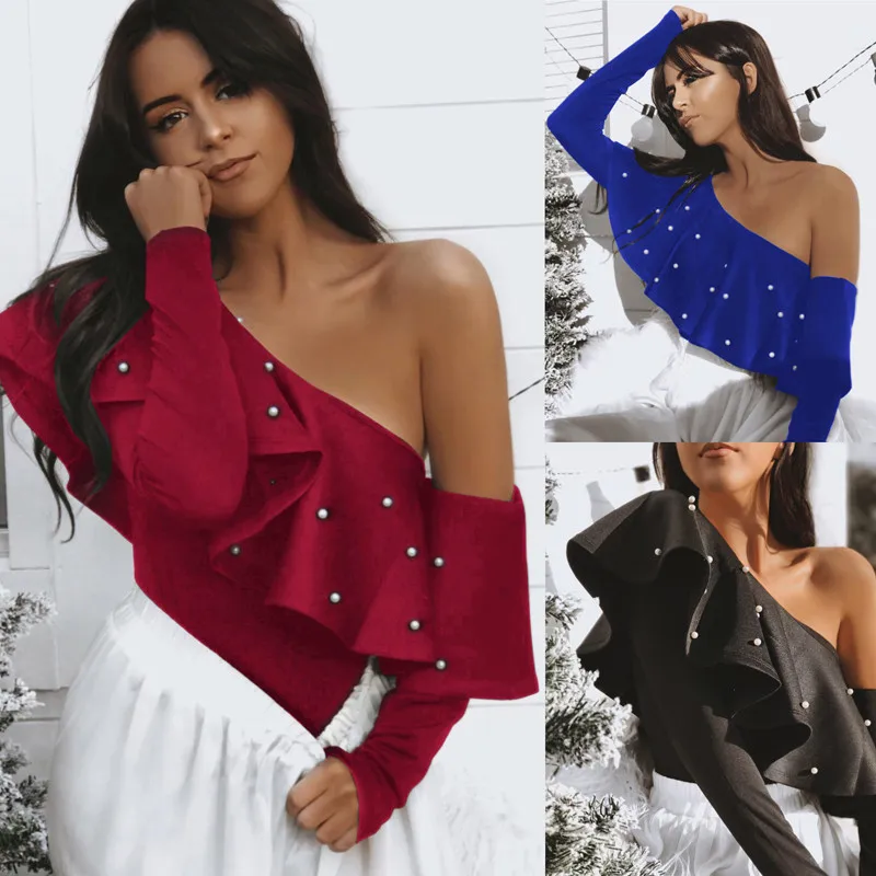 One Shoulder Ruffle Shirts Women Fashion Tops Elegant Pearls Beading Blusas Long Sleeves Club Tops
One Shoulder Ruffle Shirts Women Fashion Tops Elegant Pearls Beading Blusas Long Sleeves Club Tops