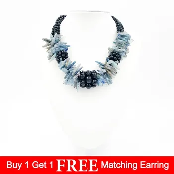 Natural Stone Black Agates Onyx facted beads&Blue kyanite chunky shape Fashion Necklace 19inches
Natural Stone Black Agates Onyx facted beads&Blue kyanite chunky shape Fashion Necklace 19inches