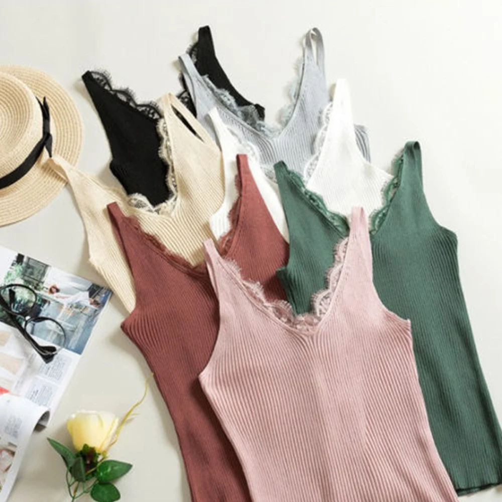 Spring New Hook Flower Lace Solid Stitching V-neck Camis Female Knitted Short Section Slim Outer Wear Shirt Trend Tank Tops
Spring New Hook Flower Lace Solid Stitching V-neck Camis Female Knitted Short Section Slim Outer Wear Shirt Trend Tank Tops