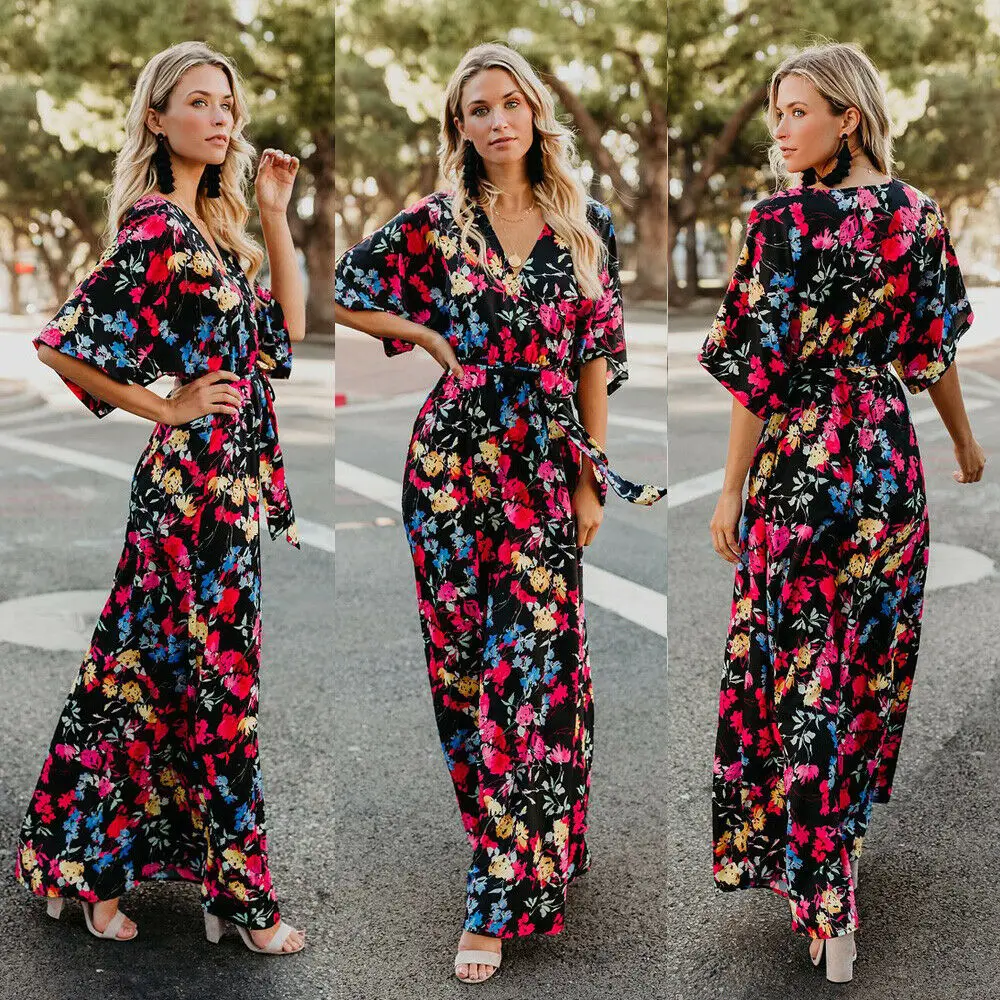 Women Floral Print Short Sleeve Dress Ladies Boho Long Maxi Summer Evening Party High Waist V-Neck Casual Long Sundress
Women Floral Print Short Sleeve Dress Ladies Boho Long Maxi Summer Evening Party High Waist V-Neck Casual Long Sundress