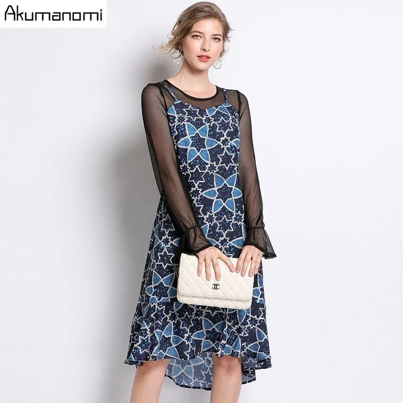 Akuma Blue Party Elegant Flower Print Contrast Mesh Sleeve Mid-Calf Dress 2019 Spring Autumn Women Streetwear Dresses Plus Size
Akuma Blue Party Elegant Flower Print Contrast Mesh Sleeve Mid-Calf Dress 2019 Spring Autumn Women Streetwear Dresses Plus Size