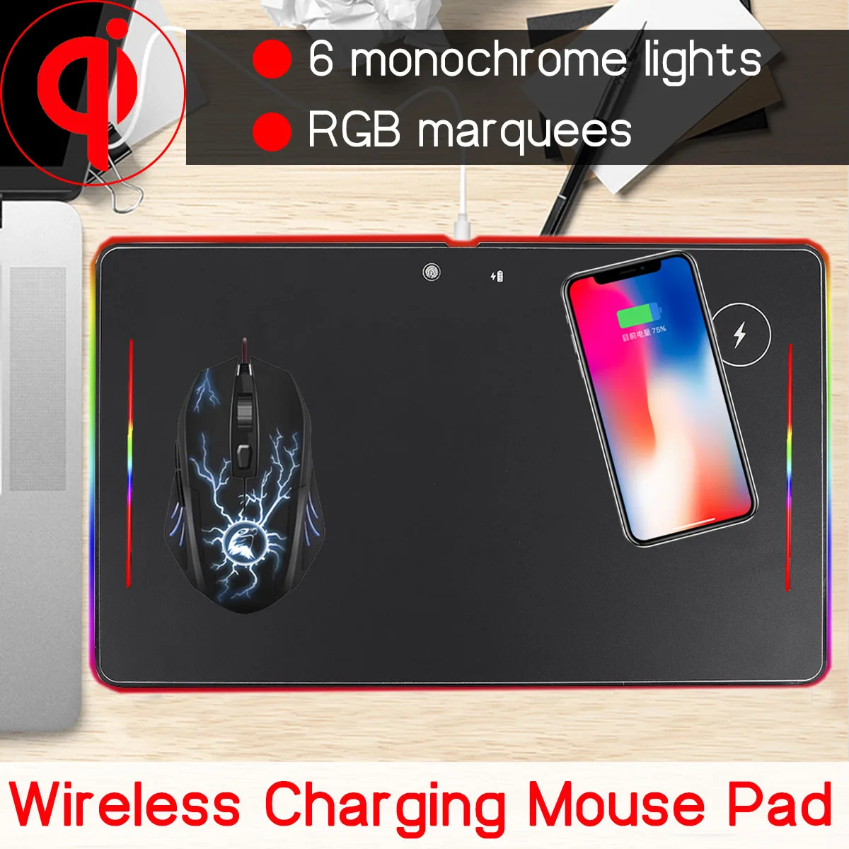 

10W QI Wireless Charging LED RGB Gaming Mouse Pad Large Mousepad Gamer Anti-slip Mouse Mice Mat Desk Pad For Computer PC
