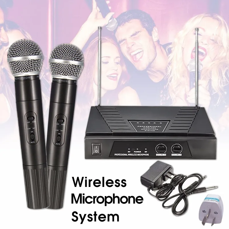 Wireless Microphone And Receiver Set kits Wireless Dual VHF Radio + 2X Handheld DJ Microphone Handheld Mic System Kit
Wireless Microphone And Receiver Set kits Wireless Dual VHF Radio + 2X Handheld DJ Microphone Handheld Mic System Kit