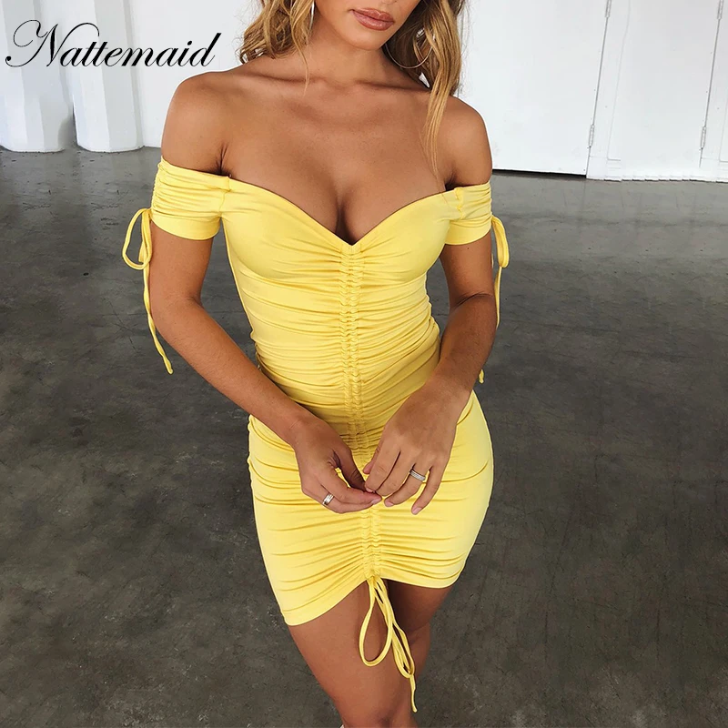 NATTEMAID Solid Strapless Sheath Summer Dress Women Clubwear Off Shoulder Mini Sexy Dress Pleated Backless Party Dress Female
NATTEMAID Solid Strapless Sheath Summer Dress Women Clubwear Off Shoulder Mini Sexy Dress Pleated Backless Party Dress Female