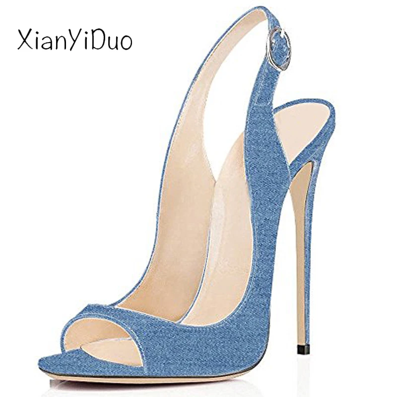 Фото 2019 new Summer Women's shoes peep toe super high Heels sandals Light Blue Navy fashion sexy party plus Size 34-43/A364-3 | Обувь