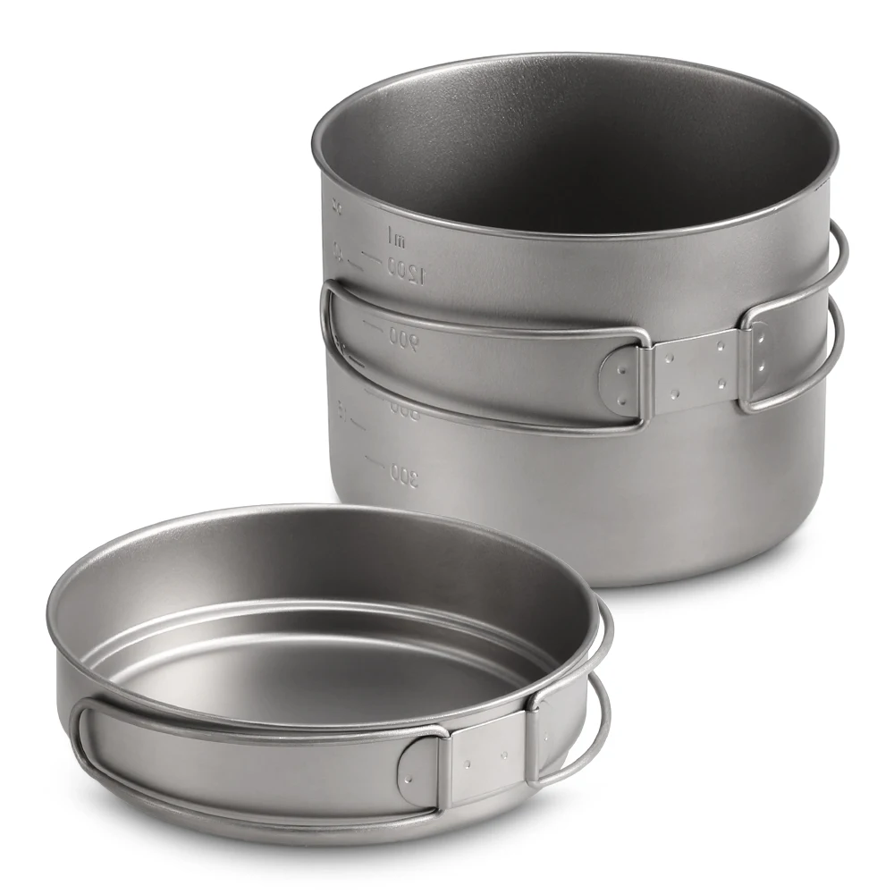 1100ML / 1600ML Titanium Pot Pan Set Super Lightweight Camping Cookware Set Portable Cooking Tool with Folding Handle
1100ML / 1600ML Titanium Pot Pan Set Super Lightweight Camping Cookware Set Portable Cooking Tool with Folding Handle