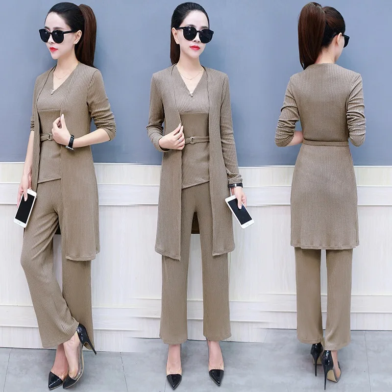 3pcs Women Elegant Knitted Suit Set OL Lady Wear Irregular V-neck Top Cardigan Outwear Plus Size Wide Leg Pants
3pcs Women Elegant Knitted Suit Set OL Lady Wear Irregular V-neck Top Cardigan Outwear Plus Size Wide Leg Pants