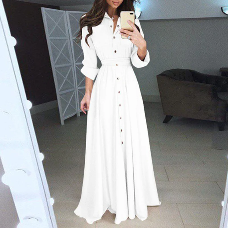 autumn clothes Women Long Sleeve Evening Formal dresses Party solid color buttons decor A-line ladies long Dress vestido longo
autumn clothes Women Long Sleeve Evening Formal dresses Party solid color buttons decor A-line ladies long Dress vestido longo