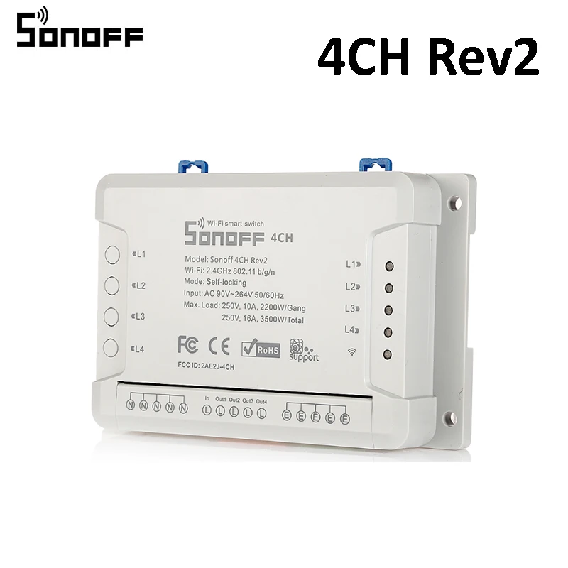 SONOFF 4CH Wireless WiFi Smart Switch Rev2 4 Channel Universal Remote Intelligent Switch Din Rail Mounting SmartHome WiFI Switch
SONOFF 4CH Wireless WiFi Smart Switch Rev2 4 Channel Universal Remote Intelligent Switch Din Rail Mounting SmartHome WiFI Switch