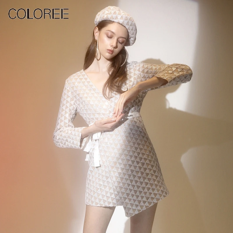 High-end Sequined Beading Slim Mini Dress 2019 Women Elegant V-neck Long Sleeve White/Black Party Dress Runway Dress 
High-end Sequined Beading Slim Mini Dress 2019 Women Elegant V-neck Long Sleeve White/Black Party Dress Runway Dress
