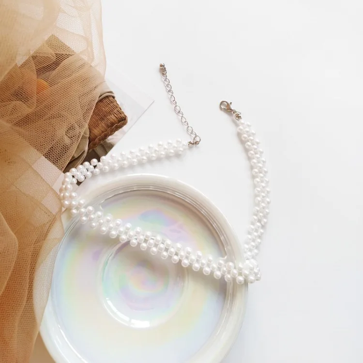 Фото Модное многослойное белое колье с имитацией жемчуга женское винтажное
