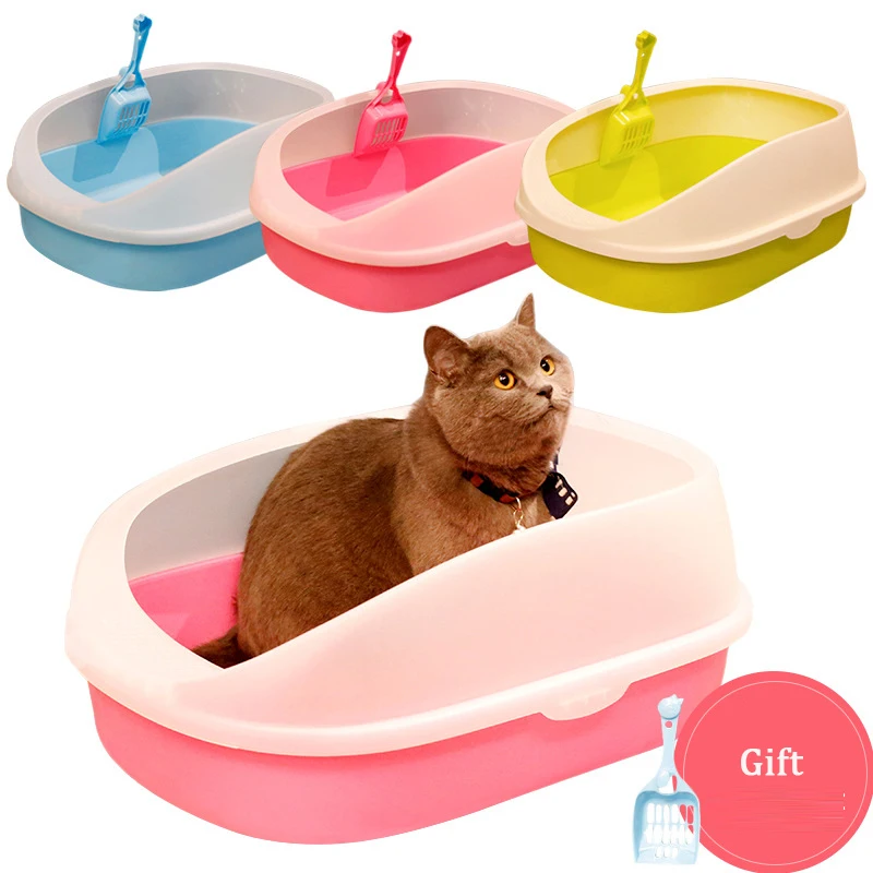 Three Color Semi-closed Cat Litter Box with Shovel Supplies Big Size Cats Toilet Plastic Sand Pots | Дом и сад