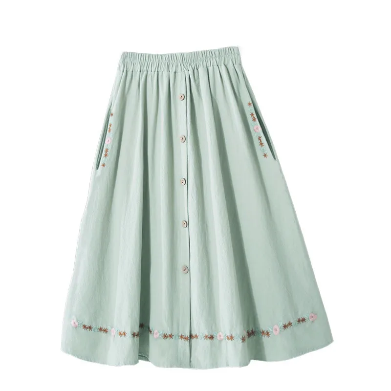 PEONFLY Vintage High Waist Skirts Womens Button Solid Elegant A Line Skirts Female Embroidery New 2019 Spring Skirts Femme
PEONFLY Vintage High Waist Skirts Womens Button Solid Elegant A Line Skirts Female Embroidery New 2019 Spring Skirts Femme