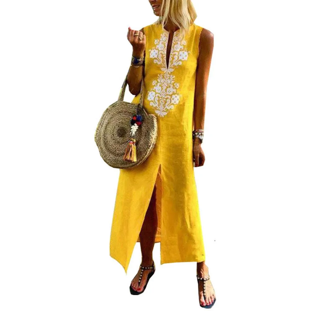 Women Dress Embroidery Floral Long Maxi Dress Sleeveless Cotton Linen Summer Dresses Elegant Party Beach Sundress
Women Dress Embroidery Floral Long Maxi Dress Sleeveless Cotton Linen Summer Dresses Elegant Party Beach Sundress