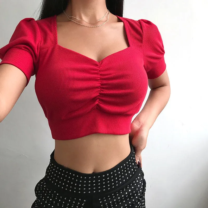 Women Puff Sleeve Knit Top Sweetheart Neck Crop Tops Print Ruched Front Knitting Sexy Tops
Women Puff Sleeve Knit Top Sweetheart Neck Crop Tops Print Ruched Front Knitting Sexy Tops