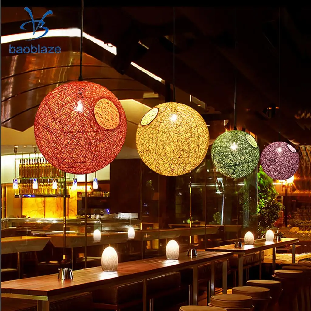 2Pcs Rattan Wicker Globe Ceiling Pendant Lamp Shade with Hole 20cm Red/Green