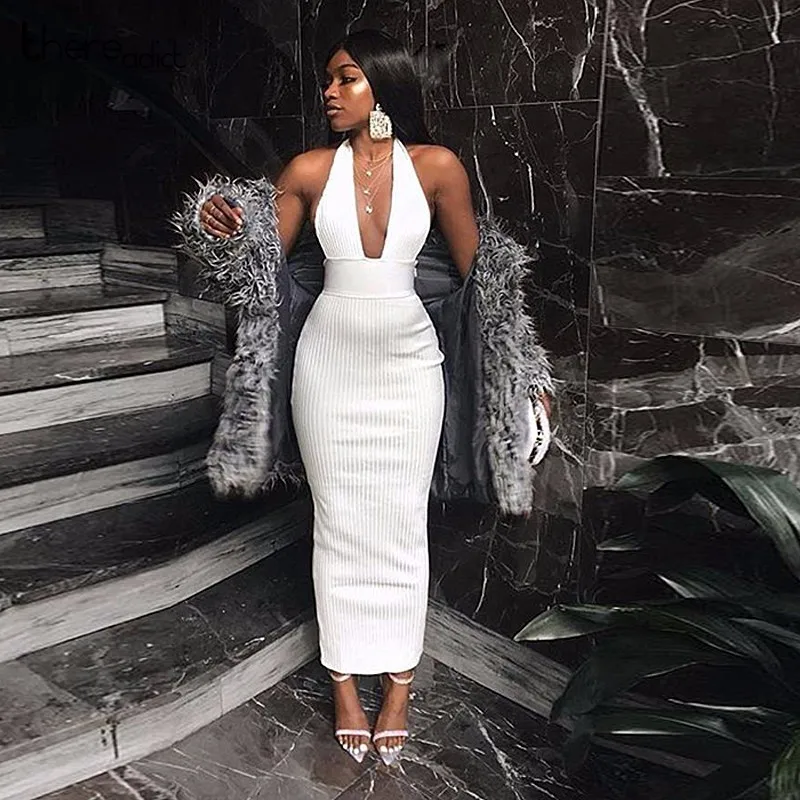 Autumn Knitted Dress Halter Open Back Party Dresses Sexy Deep V Neck Pencil Bodycon Dress Clubwear 
Autumn Knitted Dress Halter Open Back Party Dresses Sexy Deep V Neck Pencil Bodycon Dress Clubwear