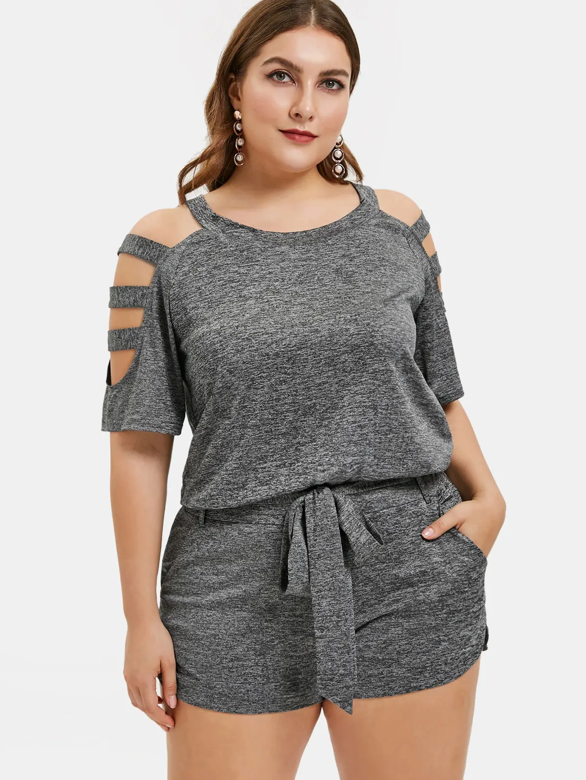 Wipalo Plus Size Cut Out Marled Two Piece Casual Women Set Ladder Cut Short Sleeves Belted Casual Summer Set Ladies Big Size 5XL
Wipalo Plus Size Cut Out Marled Two Piece Casual Women Set Ladder Cut Short Sleeves Belted Casual Summer Set Ladies Big Size 5XL