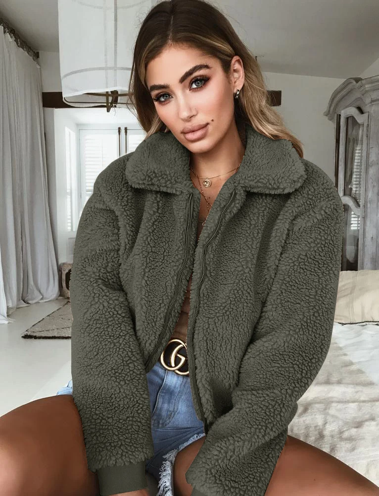 Ladies Warm Outerwear Zipper Solid Loose Coat Women Casual Winter Fluffy Long Sleeve Jacket
Ladies Warm Outerwear Zipper Solid Loose Coat Women Casual Winter Fluffy Long Sleeve Jacket