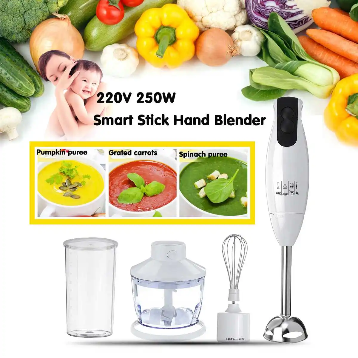 220V 450W Hand Blenders Portable Electric Stick Mixer Smart Speed Food Processor Set EU Plug Handheld Stick Blenders
220V 450W Hand Blenders Portable Electric Stick Mixer Smart Speed Food Processor Set EU Plug Handheld Stick Blenders