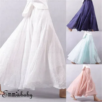 2019 Women Linen Cotton Long Skirts Elastic Waist Pleated Maxi Skirts Beach Boho Vintage Summer Solid Color Long Loose Skirts 
2019 Women Linen Cotton Long Skirts Elastic Waist Pleated Maxi Skirts Beach Boho Vintage Summer Solid Color Long Loose Skirts