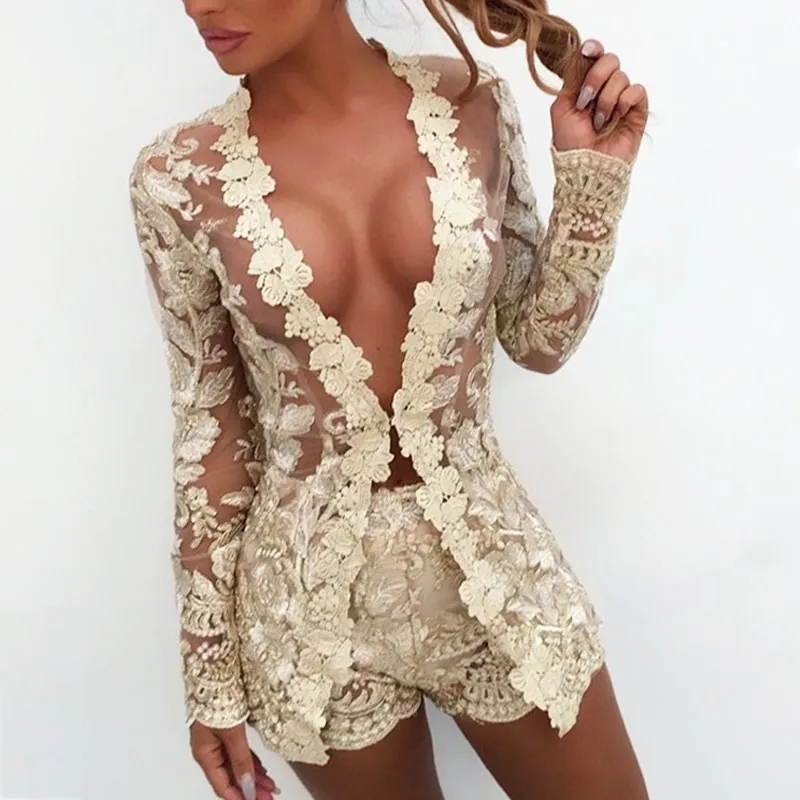 Women Sexy Sheer Lace Patchwork Blouse And Shorts Women Deep V Neck Bodycon Outfits 2 Piece Set Party Nightclub Wear
Women Sexy Sheer Lace Patchwork Blouse And Shorts Women Deep V Neck Bodycon Outfits 2 Piece Set Party Nightclub Wear