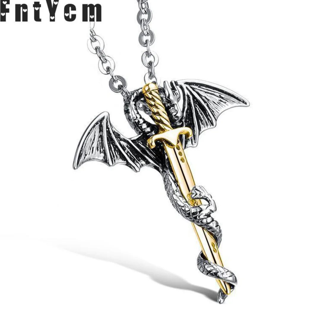Dragon Sword Pendant Charm Necklace Bat Wings Stainless Steel Pendants Necklaces Personalized Wicca Charms Gioielli Men Jewelry
Dragon Sword Pendant Charm Necklace Bat Wings Stainless Steel Pendants Necklaces Personalized Wicca Charms Gioielli Men Jewelry