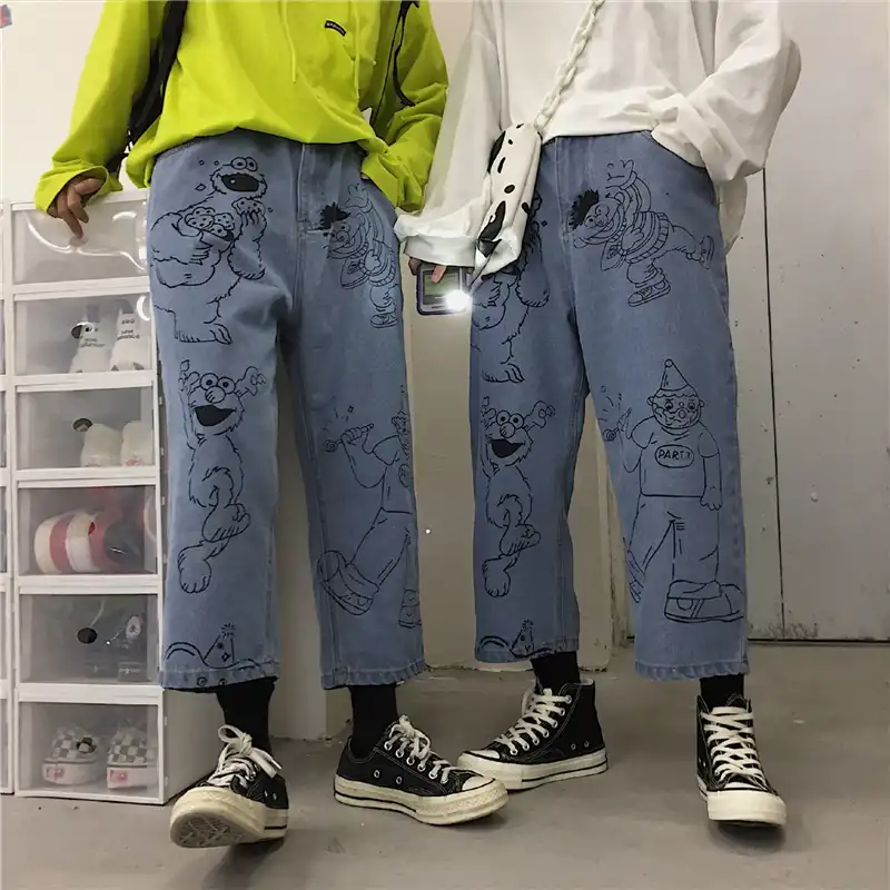 printed mom jeans