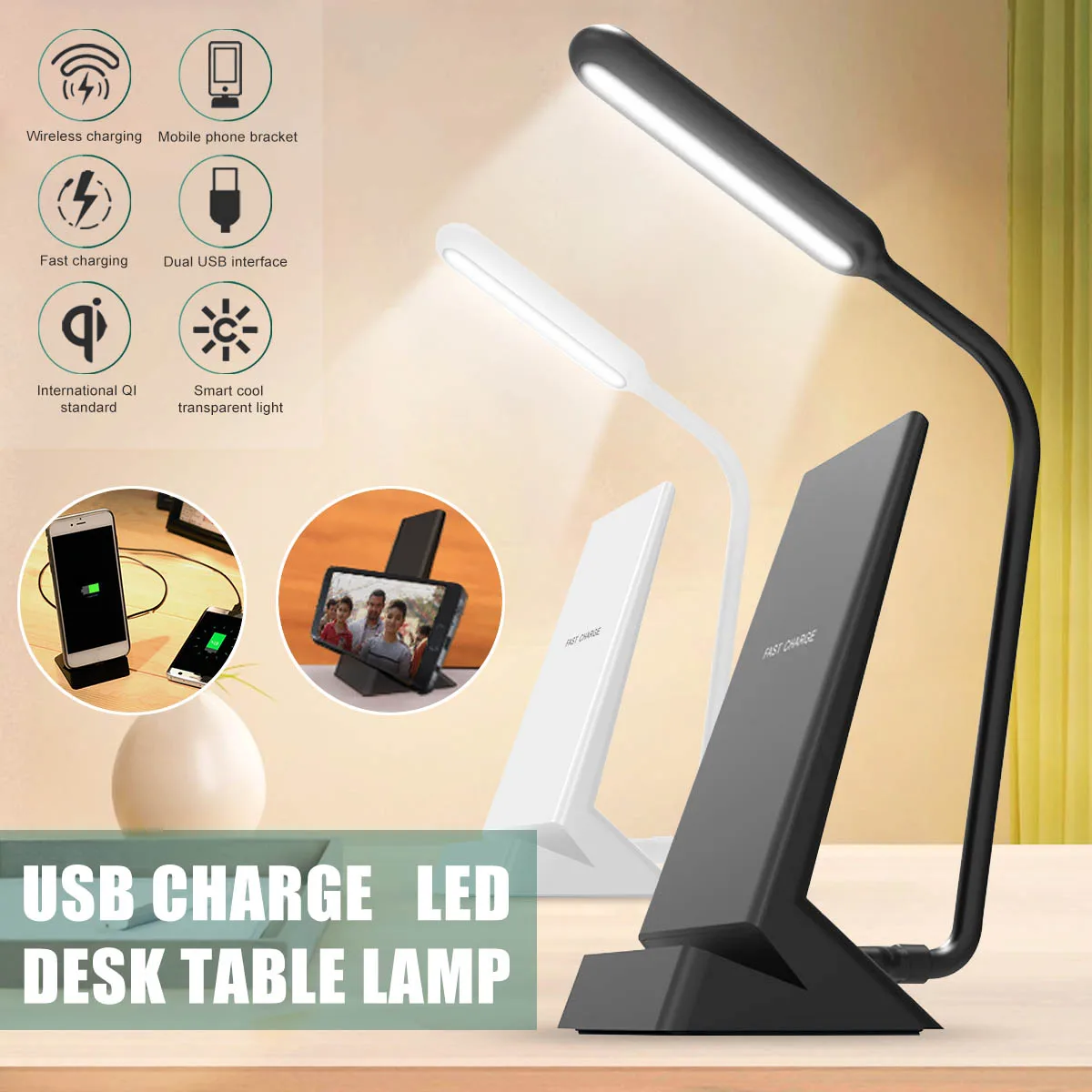 USB Charge LED Desk Lamp Table with QI Wireless Phone Charger Home Reading Light Lamps & Shades Desk Lamps 
USB Charge LED Desk Lamp Table with QI Wireless Phone Charger Home Reading Light Lamps & Shades Desk Lamps