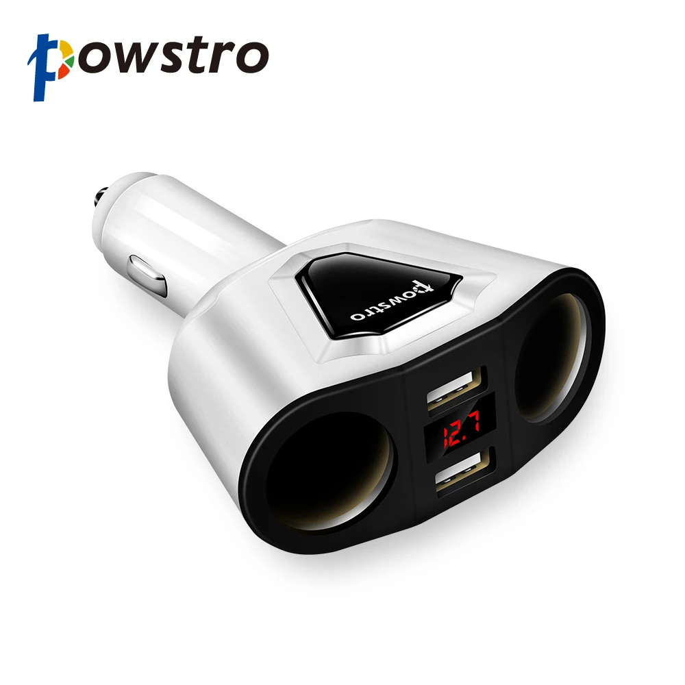 

Powstro 3.1A Dual USB Car Charger with 2 Cigarette Lighter Sockets 120W Power Support Display Current Volmeter for iPhone iPad