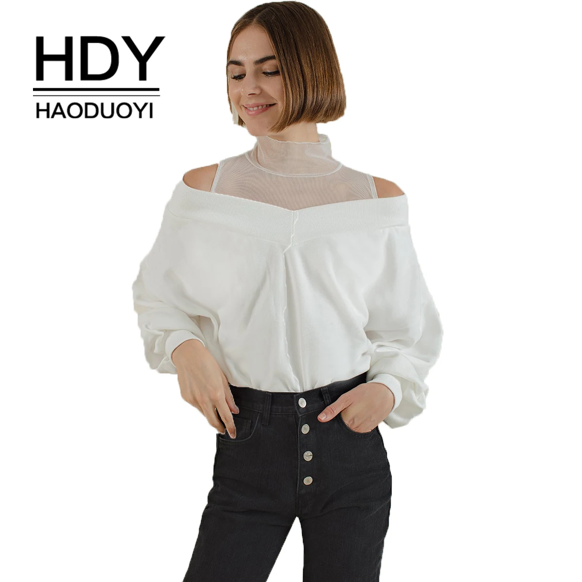 HDY Haoduoyi Solid color net yarn high - collar joint with a long Sleeve Party Sexy Autumn Pullovers Sweatshirt
HDY Haoduoyi Solid color net yarn high - collar joint with a long Sleeve Party Sexy Autumn Pullovers Sweatshirt