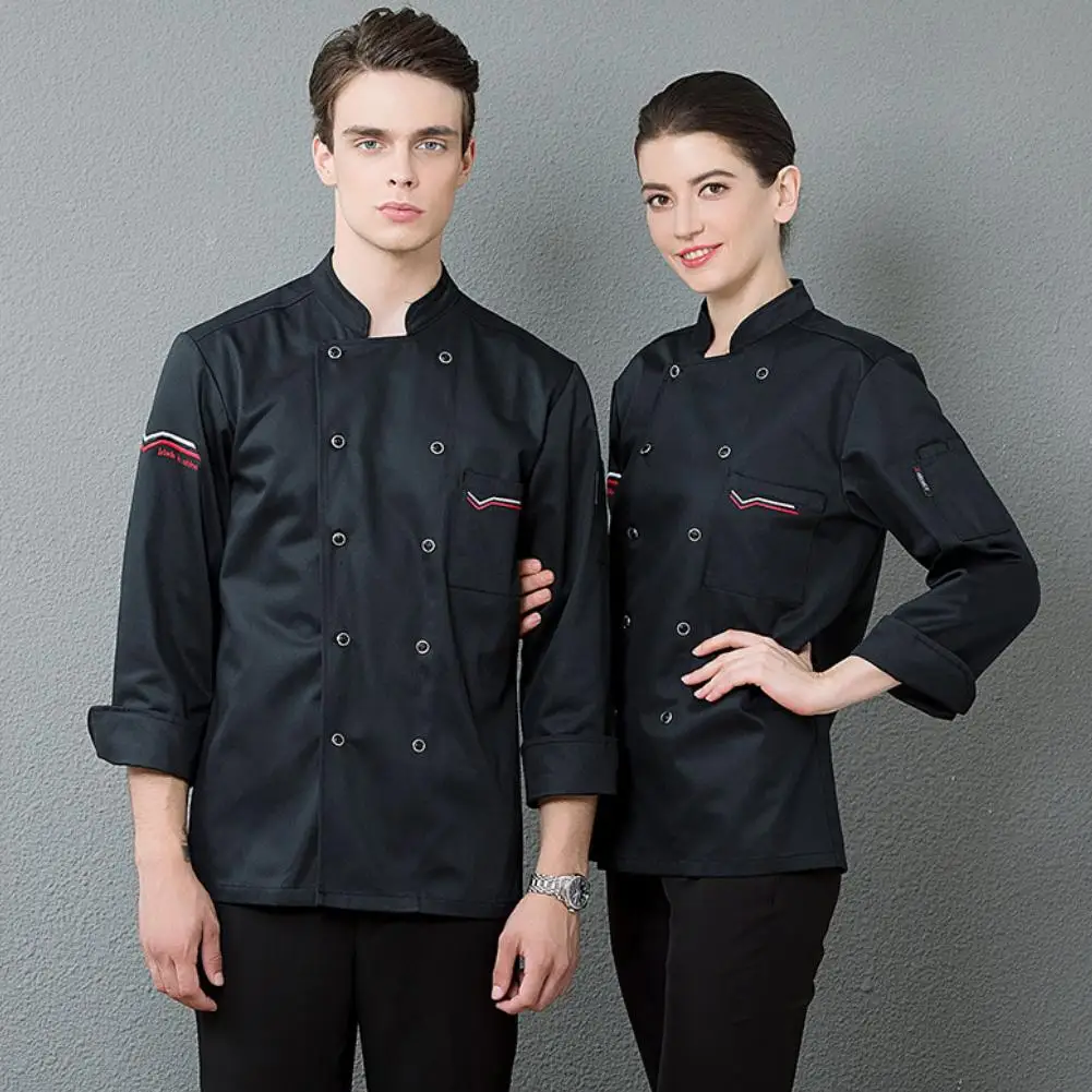 Unisex Long Sleeve Stand Collar Chef Shirt Top Restaurant Hotel Kitchen Costume New | Дом и сад