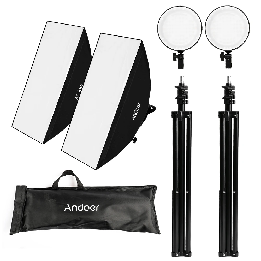 Andoer Studio Photography Softbox LED Light Kit Including Softboxes Bi-color Temperature Dimmable Lights Stands Carry Bag | Электроника
