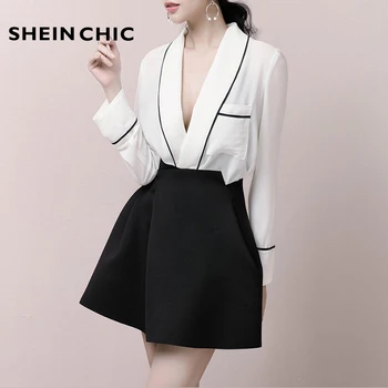 2019 Summer Office Lady Suits Elegant V Neck White Women Blouse+Black Mini Skirt Two Piece Sets For Female OL Work Suit
2019 Summer Office Lady Suits Elegant V Neck White Women Blouse+Black Mini Skirt Two Piece Sets For Female OL Work Suit
